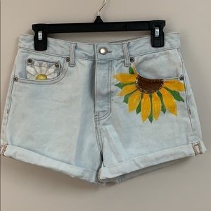 Hand Painted Light Washed Jean Shorts